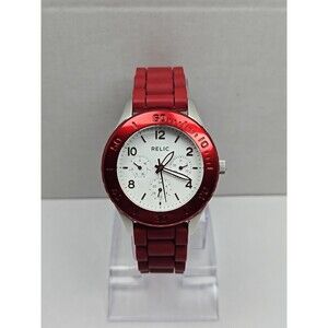 Relic by Fossil Red Bezel Multifunction Quartz Watch WR50M New Battery ZR15636